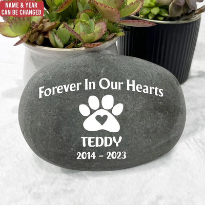 Forever In Our Hearts - Pet Memorial Stone River Rock, Pet Lover Memorial Gift - SRR03