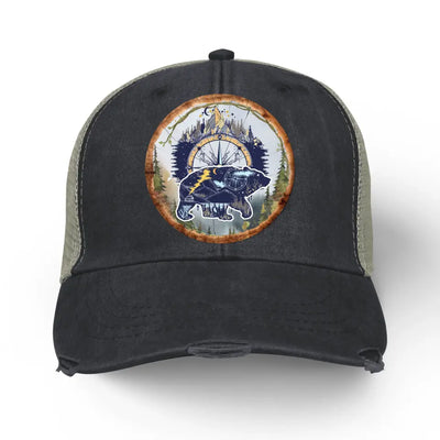 Camping Bear And Mountain - Personalized Distressed Ollie Cap, Gift For Camping Lovers - C47