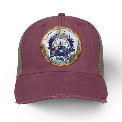 Camping Bear And Mountain - Personalized Distressed Ollie Cap, Gift For Camping Lovers - C47