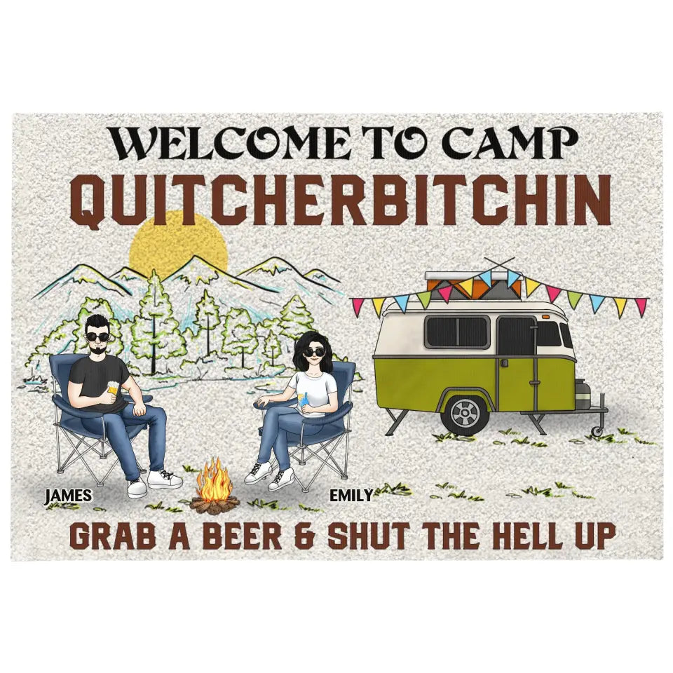 Welcome To Camp Quitcherbitchin - Personalized Patio Rug, Patio Mat, Camping Gift - R17AN