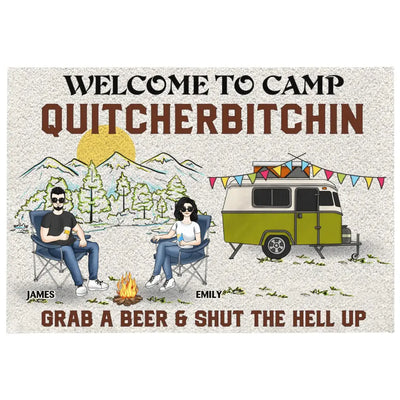 Welcome To Camp Quitcherbitchin - Personalized Patio Rug, Patio Mat, Camping Gift - R17AN