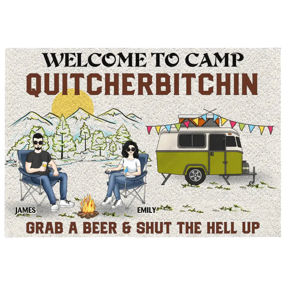 Welcome To Camp Quitcherbitchin - Personalized Patio Rug, Patio Mat, Camping Gift - R17AN