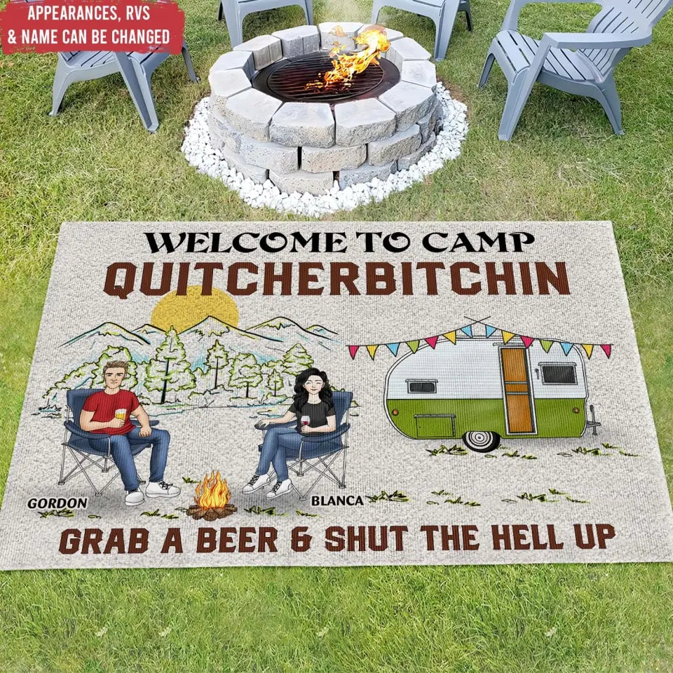 Welcome To Camp Quitcherbitchin - Personalized Patio Rug, Patio Mat, Camping Gift - R17AN