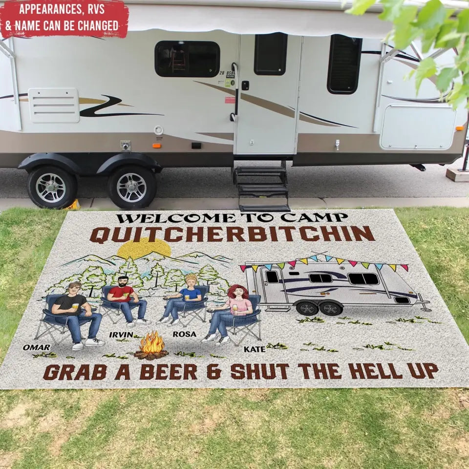 Welcome To Camp Quitcherbitchin - Personalized Patio Rug, Patio Mat, Camping Gift - R17AN