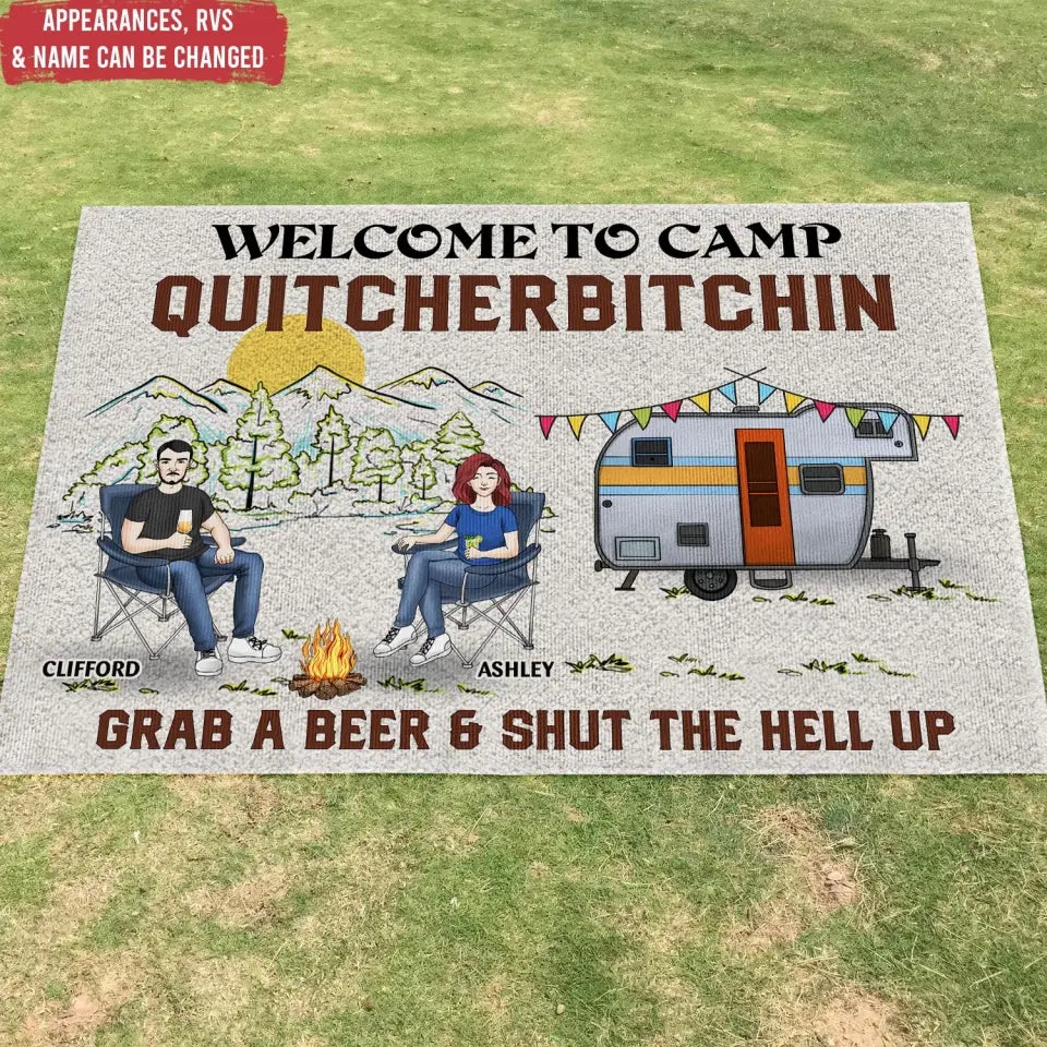 Welcome To Camp Quitcherbitchin - Personalized Patio Rug, Patio Mat, Camping Gift - R17AN