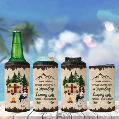 Never Dreamed I'd Grow Up To Be A Super Sexy Camping Lady - Personalized Can Cooler, Gift For Camping Lovers - CCL02
