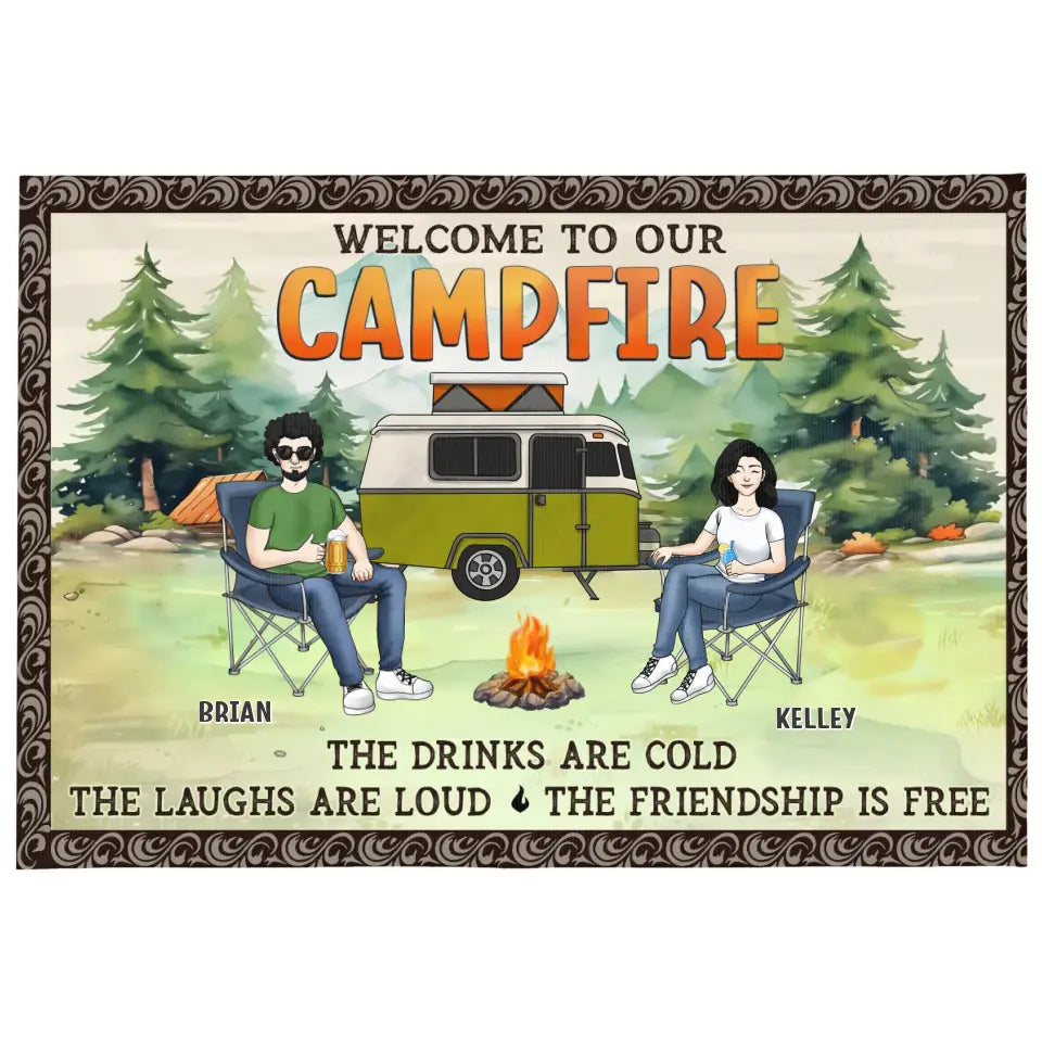 Welcome To Our Campfire The Drinks Are Cold The Laughs Are Loud - Personalized Patio Rug, Patio Mat - R26AN
