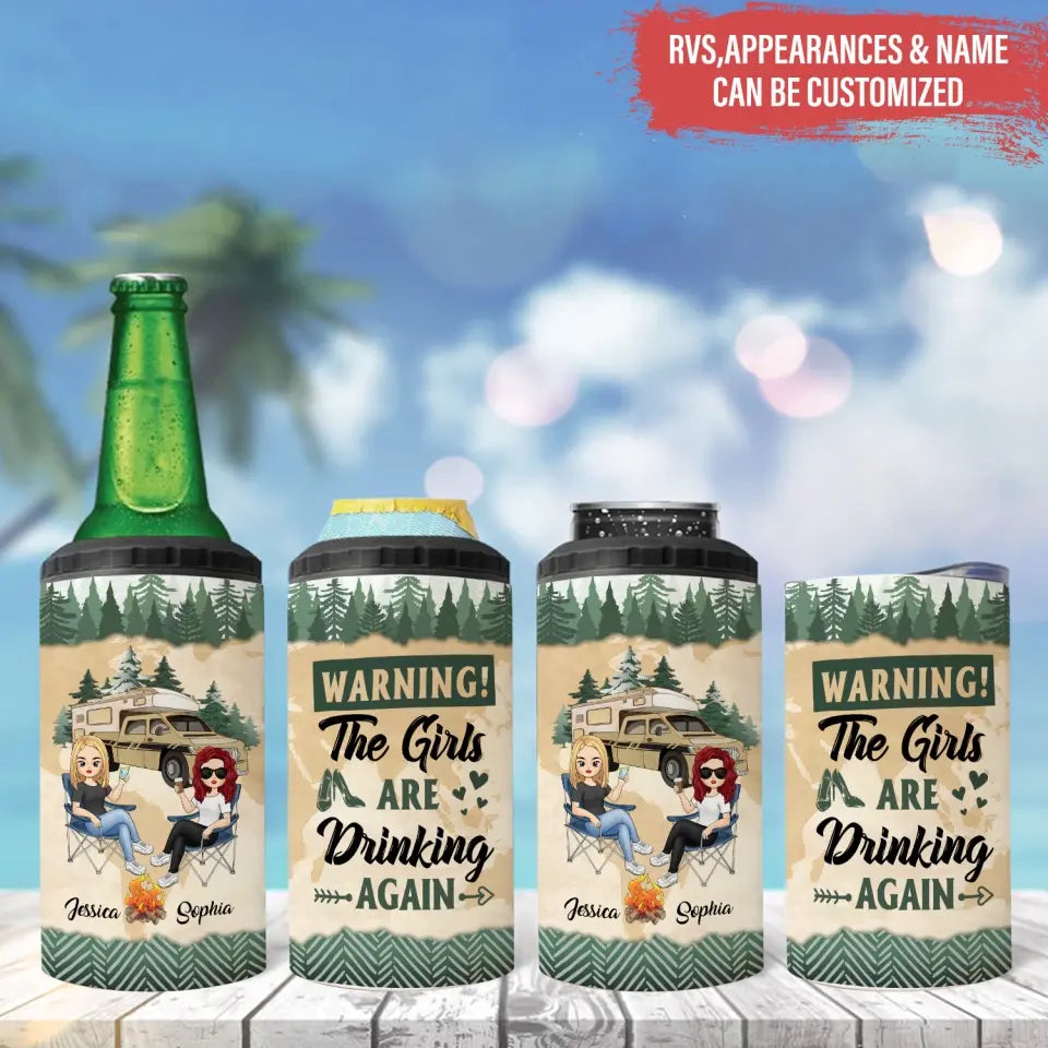 The Girls Are Drinking Again – Personalized Can Cooler, Gift For Camping Lovers, Camping Girls - CC09AN