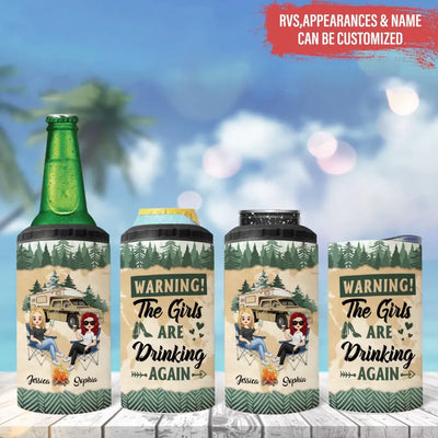 The Girls Are Drinking Again – Personalized Can Cooler, Gift For Camping Lovers, Camping Girls - CC09AN