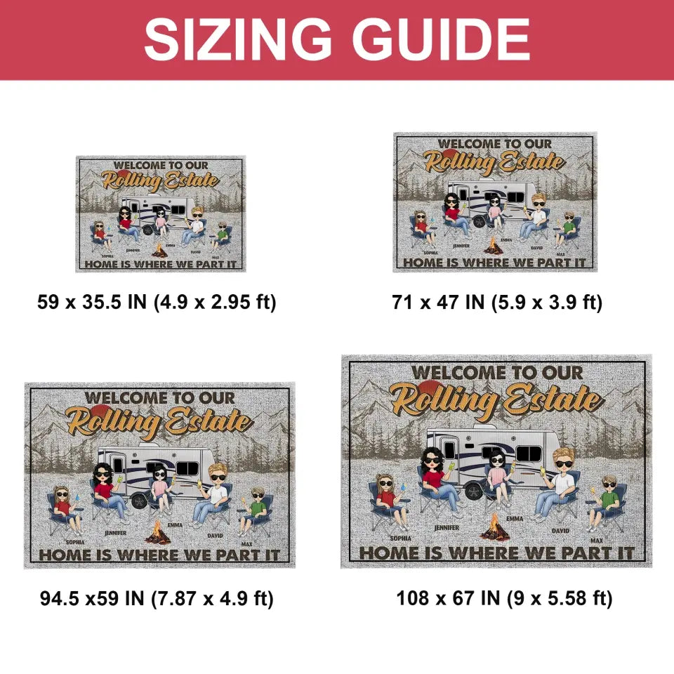 Welcome To Our Rolling Estate - Personalized Patio Rug/ Patio Mat, Gift For Camping Lovers - R28AN