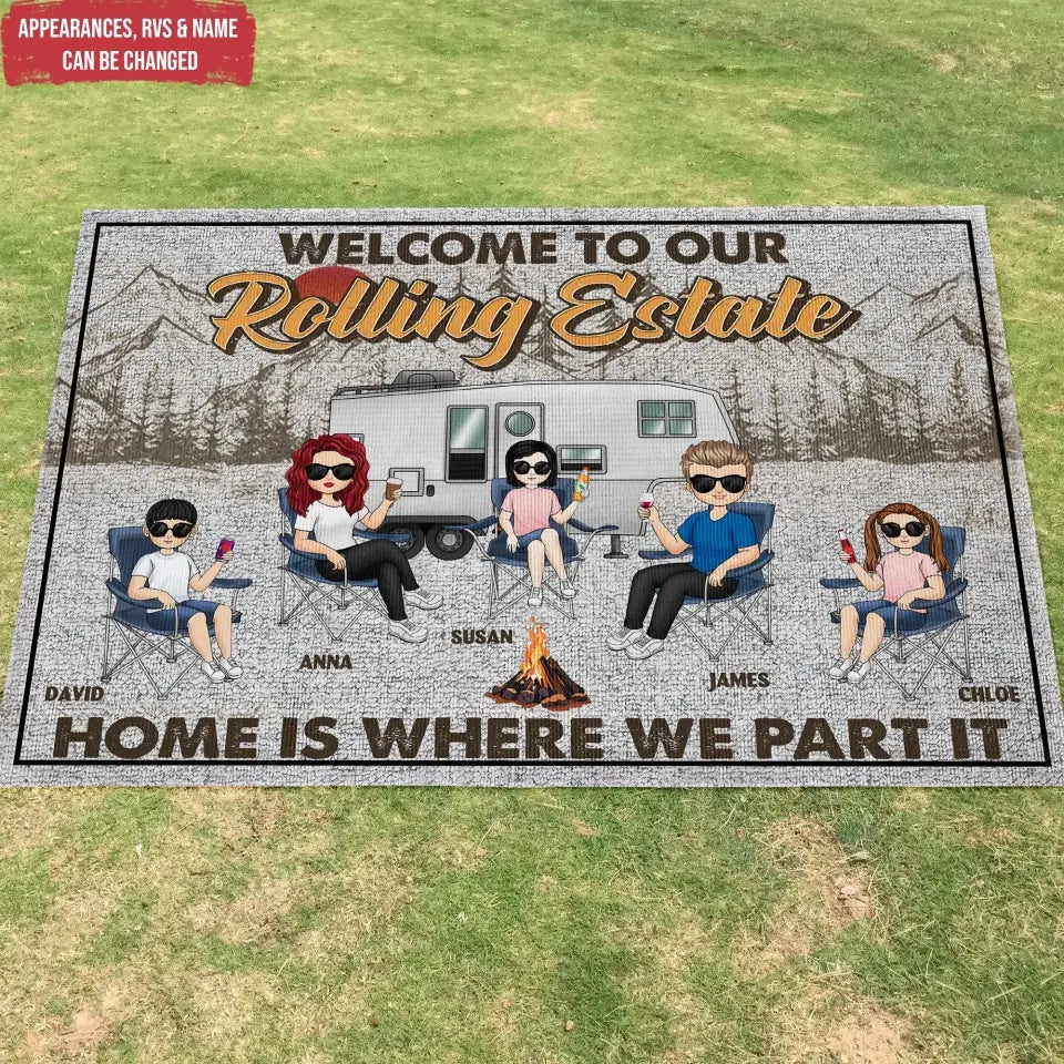 Welcome To Our Rolling Estate - Personalized Patio Rug/ Patio Mat, Gift For Camping Lovers - R28AN