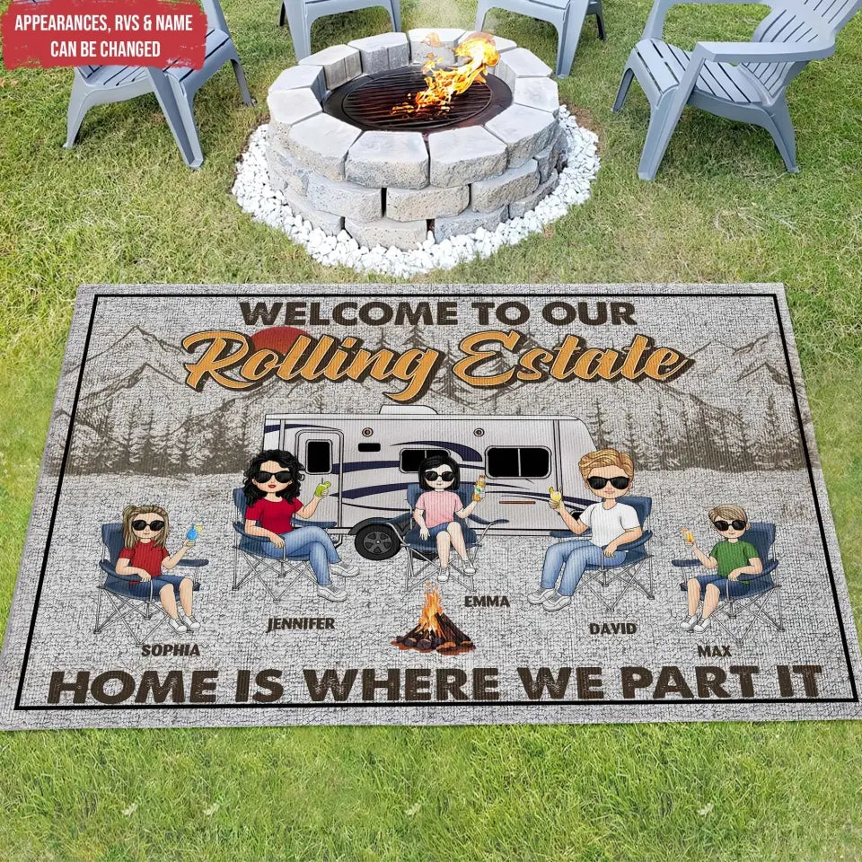 Welcome To Our Rolling Estate - Personalized Patio Rug/ Patio Mat, Gift For Camping Lovers - R28AN