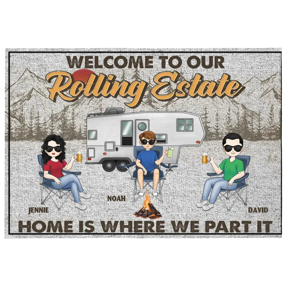 Welcome To Our Rolling Estate - Personalized Patio Rug/ Patio Mat, Gift For Camping Lovers - R28AN