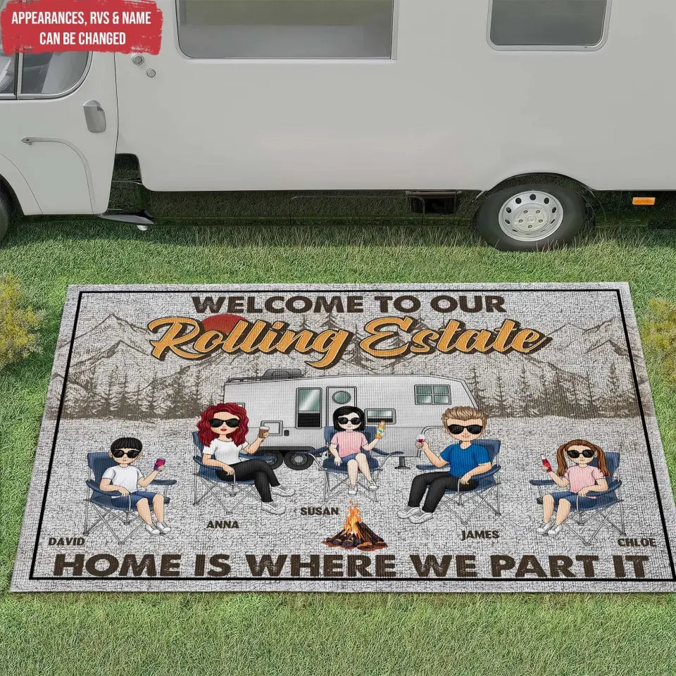 Welcome To Our Rolling Estate - Personalized Patio Rug/ Patio Mat, Gift For Camping Lovers - R28AN