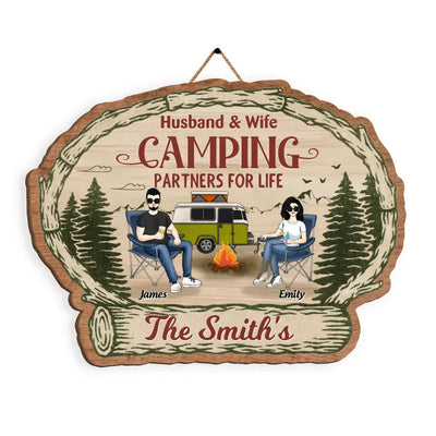 Husband And Wife Camping Partners For Life - Personalized Wood Sign, Gift For Camping Lovers - DS18AN