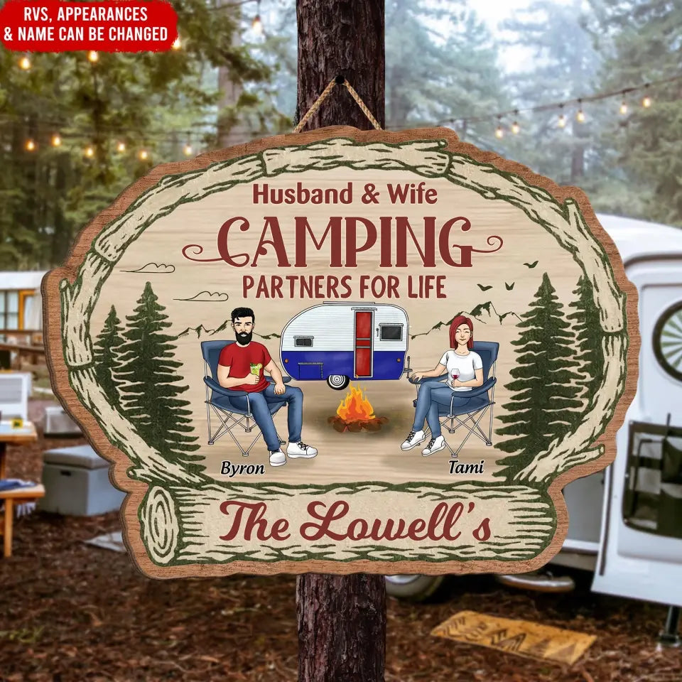 Husband And Wife Camping Partners For Life - Personalized Wood Sign, Gift For Camping Lovers - DS18AN