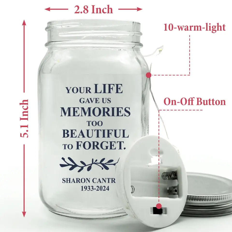Your Life Gave Us Memories Too Beautiful To Forget - Personalized Mason Jar light - MJL27TL