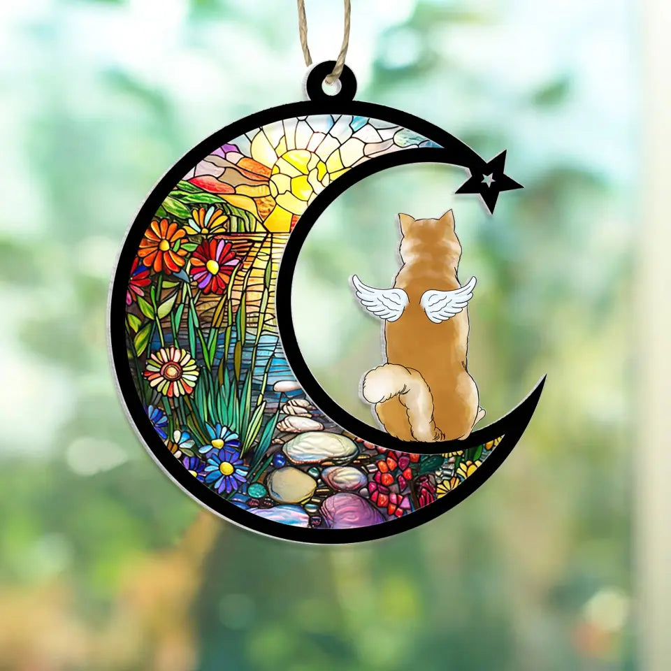 Pet On The Moon - Personalized Memorial Suncatcher, Dog Remembrance Gift - SUN19