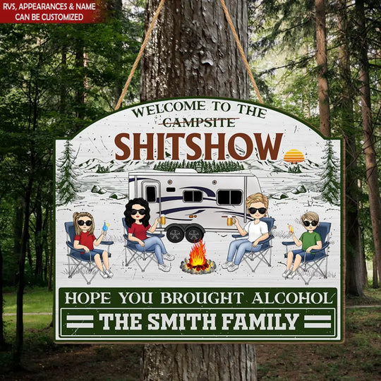 Welcome To The Shitshow - Personalized Wood Sign, Funny Camping Gift - DS32AN