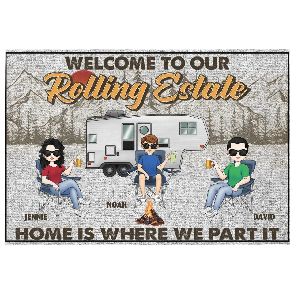 Welcome To Our Rolling Estate - Personalized Patio Rug/ Patio Mat, Gift For Camping Lovers - R28AN