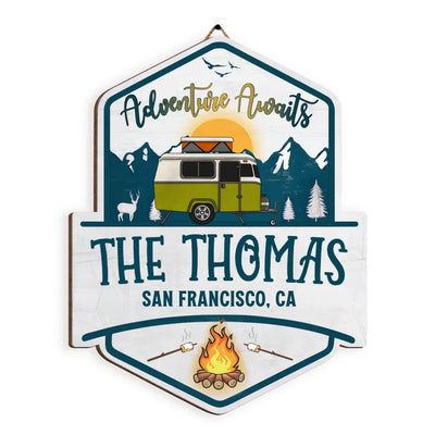 Adventure Awaits - Personalized Wood Sign, Camping Sign, Gift For Camping Lovers - DS39AN
