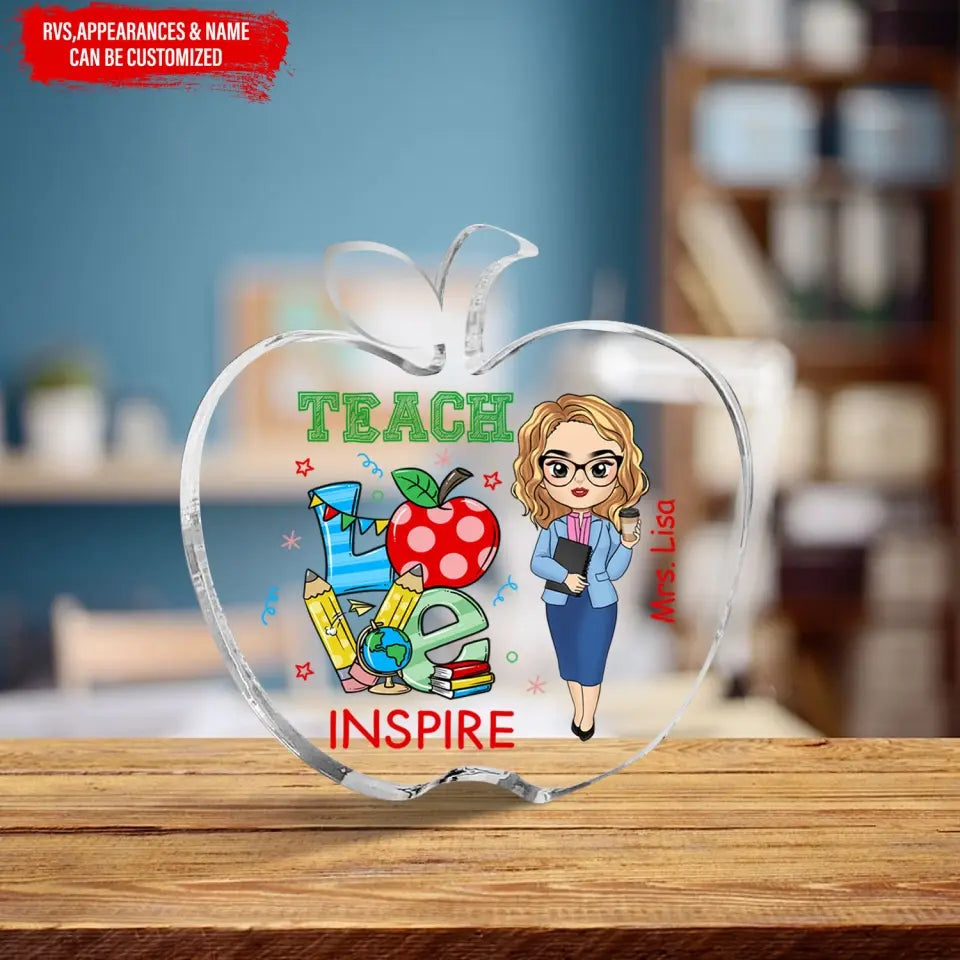 Love Teach Inspire Apple Shaped - Personalized Acrylic Plaque, Appreciation Gift For Teacher, Lecturer From Students - AP12DN