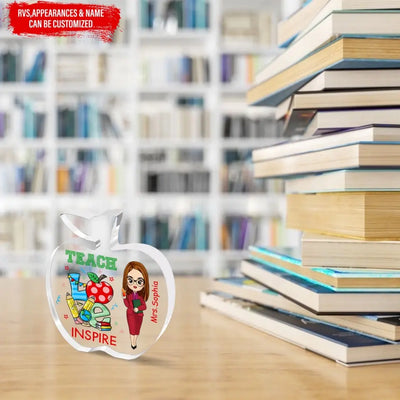 Love Teach Inspire Apple Shaped - Personalized Acrylic Plaque, Appreciation Gift For Teacher, Lecturer From Students - AP12DN