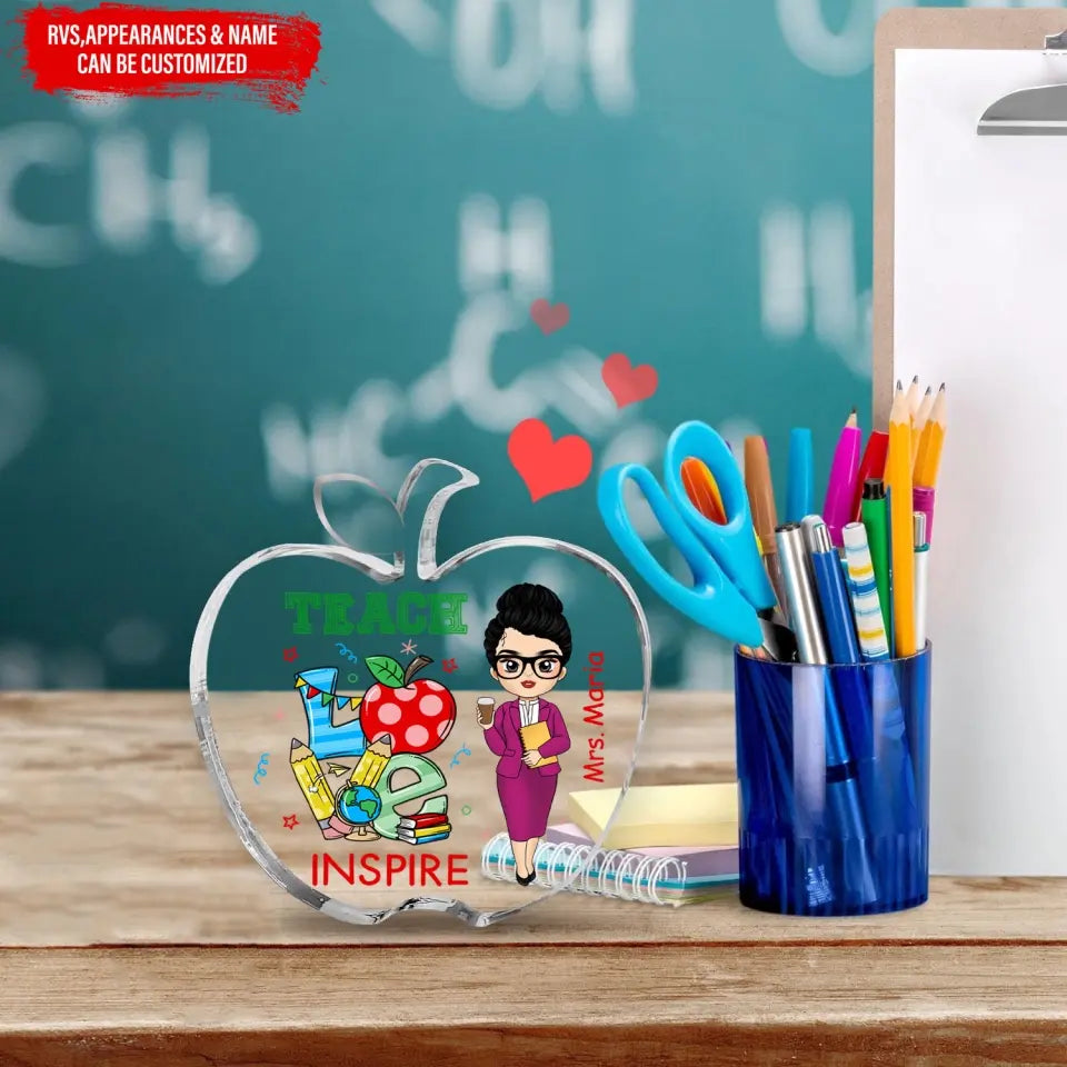 Love Teach Inspire Apple Shaped - Personalized Acrylic Plaque, Appreciation Gift For Teacher, Lecturer From Students - AP12DN