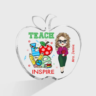 Love Teach Inspire Apple Shaped - Personalized Acrylic Plaque, Appreciation Gift For Teacher, Lecturer From Students - AP12DN