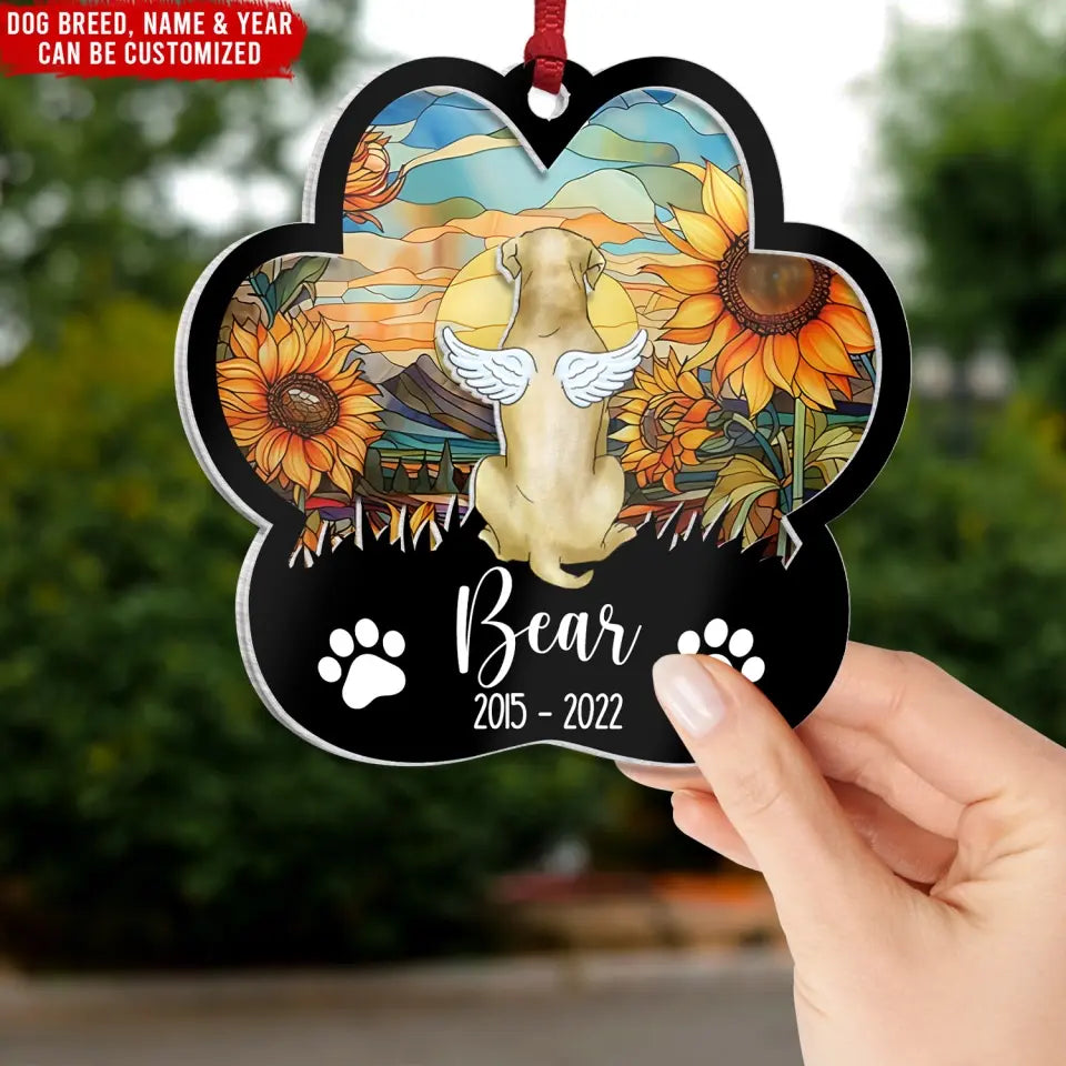 Memorial Suncatcher Dog Wings - Personalized Suncatcher Ornament, Gift For Dog Lover - SUN41TL