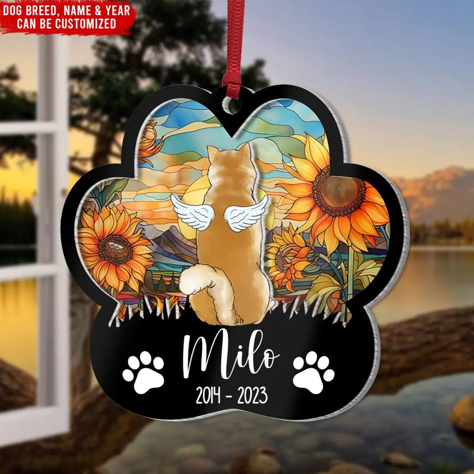 Memorial Suncatcher Dog Wings - Personalized Suncatcher Ornament, Gift For Dog Lover - SUN41TL