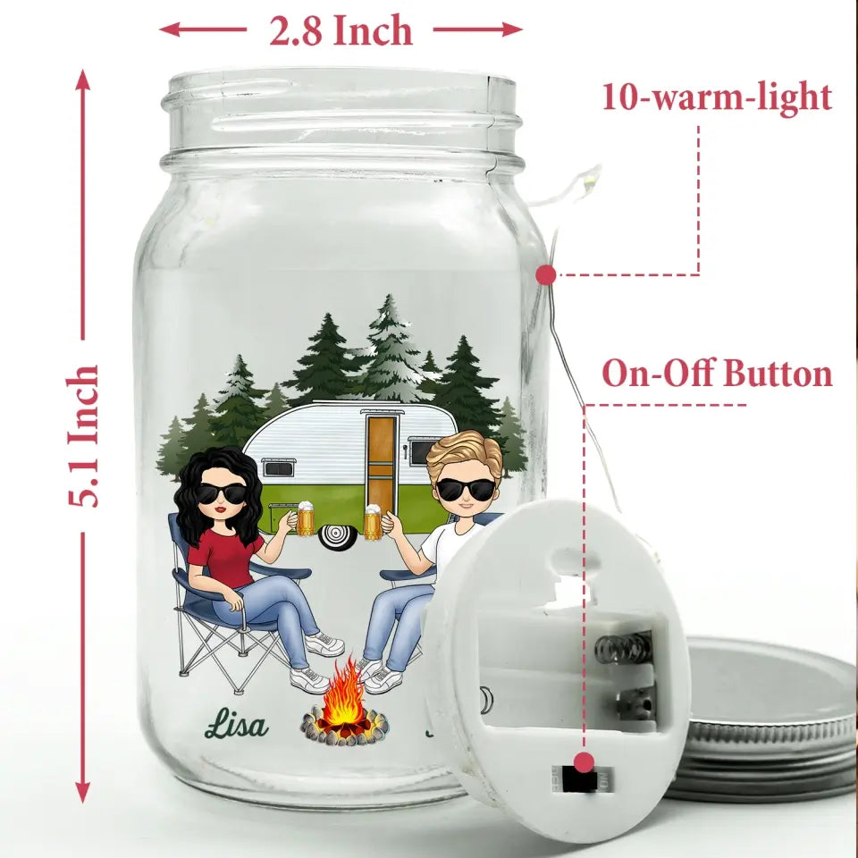 Husband And Wife Camping Partners For Life - Personalized Mason Jar Light, Camping Gift - MJL47AN