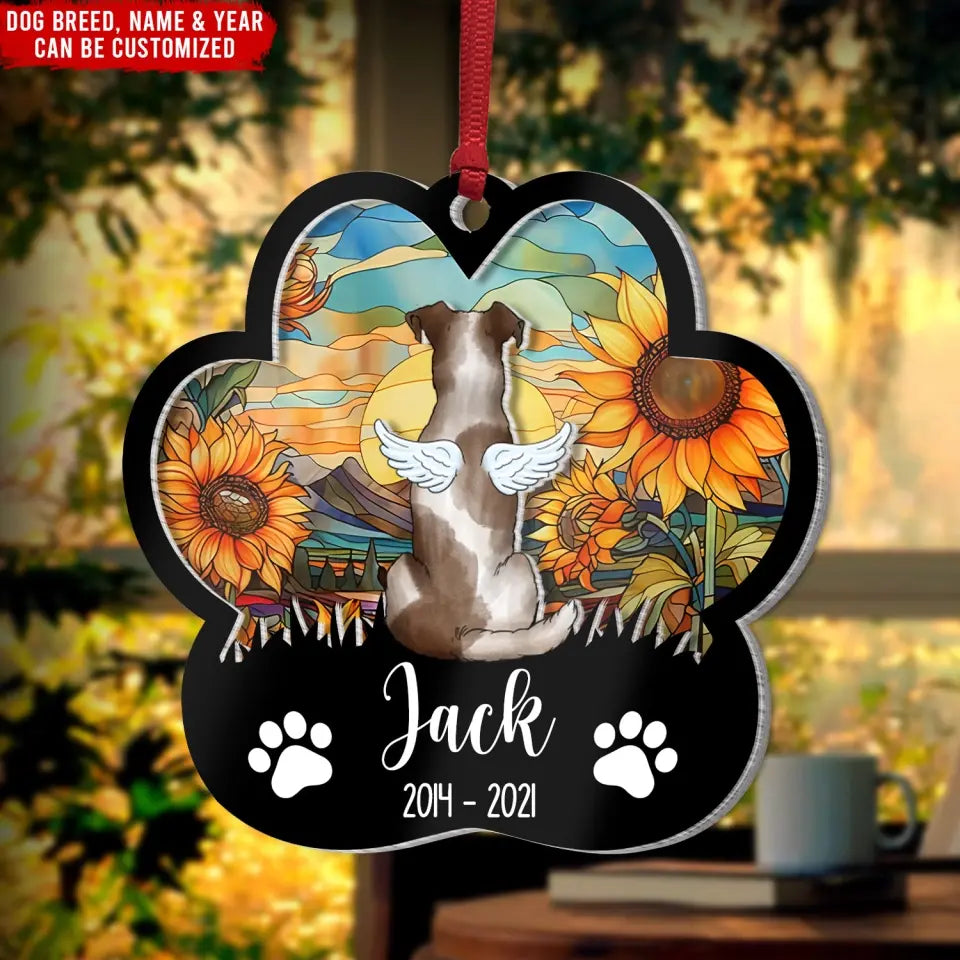 Memorial Suncatcher Dog Wings - Personalized Suncatcher Ornament, Gift For Dog Lover - SUN41TL