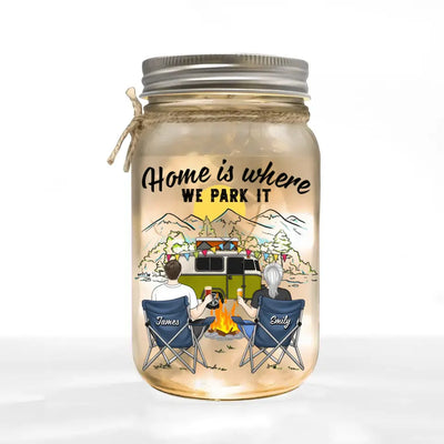 Home Is Where We Park It - Personalized Mason Jar Light, Camping Gift - MJL48AN