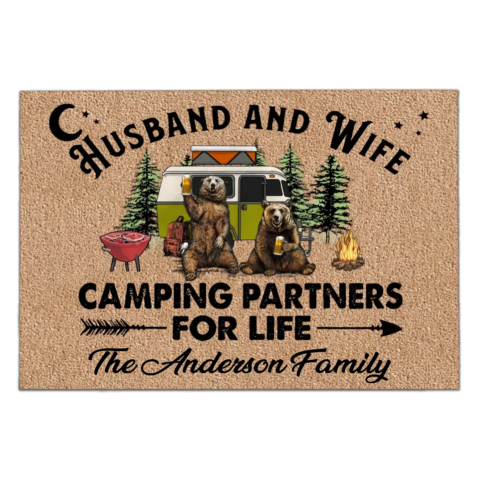 Husband And Wife Camping Partners For Life - Personalized Doormat, Gift For Camping Couple -DM57AN