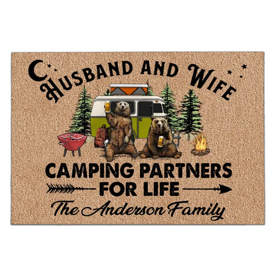 Husband And Wife Camping Partners For Life - Personalized Doormat, Gift For Camping Couple -DM57AN