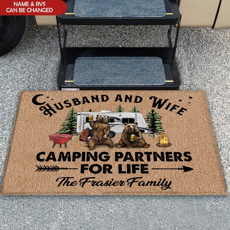 Husband And Wife Camping Partners For Life - Personalized Doormat, Gift For Camping Couple -DM57AN