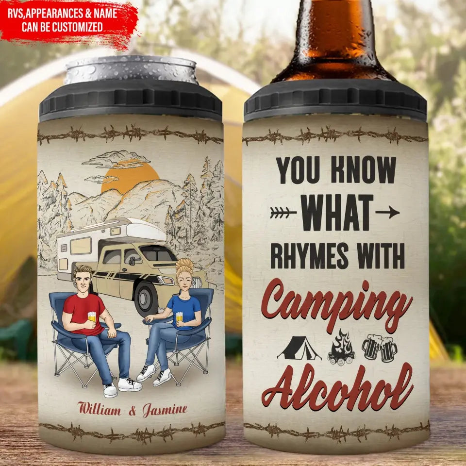 You Know What Rhymes With Camping Alcohol - Personalized Can Cooler, Camping Gift, Camping, camping gift,camping,campsite,campgrounds,custom gift,personalized gifts