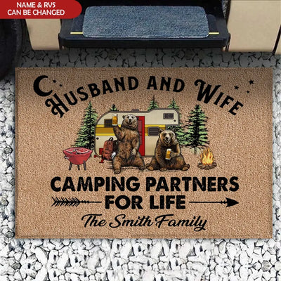 Husband And Wife Camping Partners For Life - Personalized Doormat, Gift For Camping Couple -DM57AN