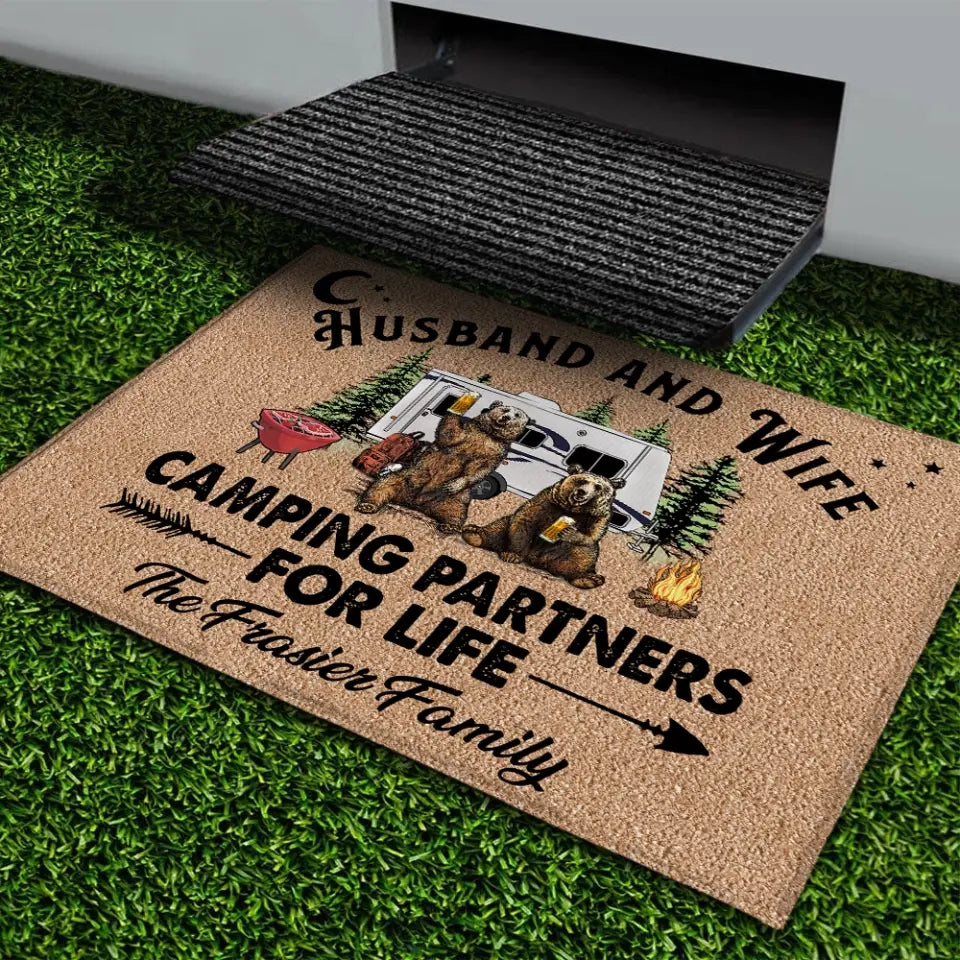 Husband And Wife Camping Partners For Life - Personalized Doormat, Gift For Camping Couple -DM57AN