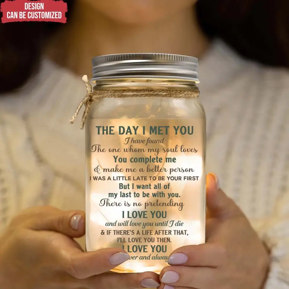 Couple Camping The Day I Met You - Personalized Mason Jar Light, Gift For Camping Couple - MJL65AN