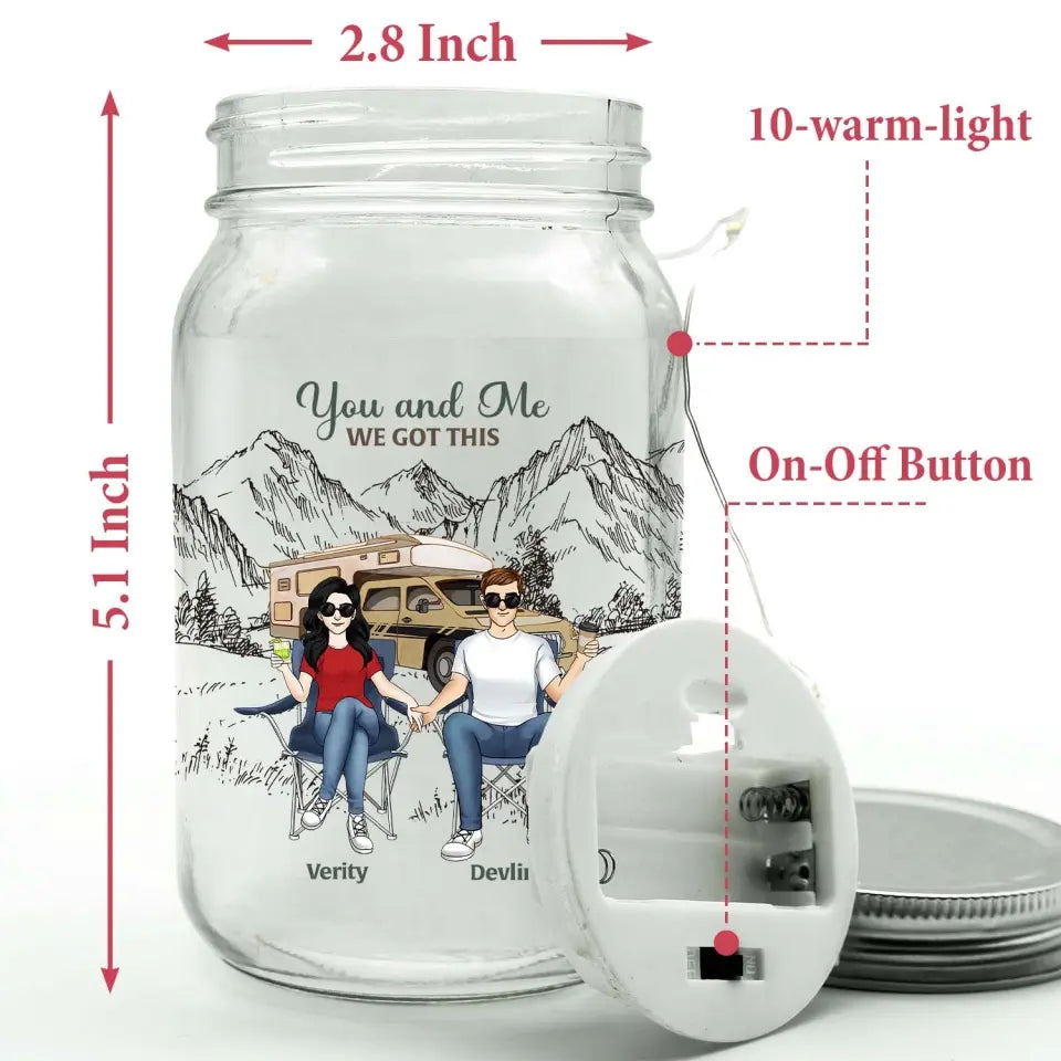 Couple Camping The Day I Met You - Personalized Mason Jar Light, Gift For Camping Couple - MJL65AN