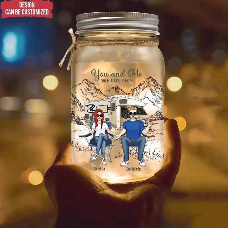 Couple Camping The Day I Met You - Personalized Mason Jar Light, Gift For Camping Couple - MJL65AN