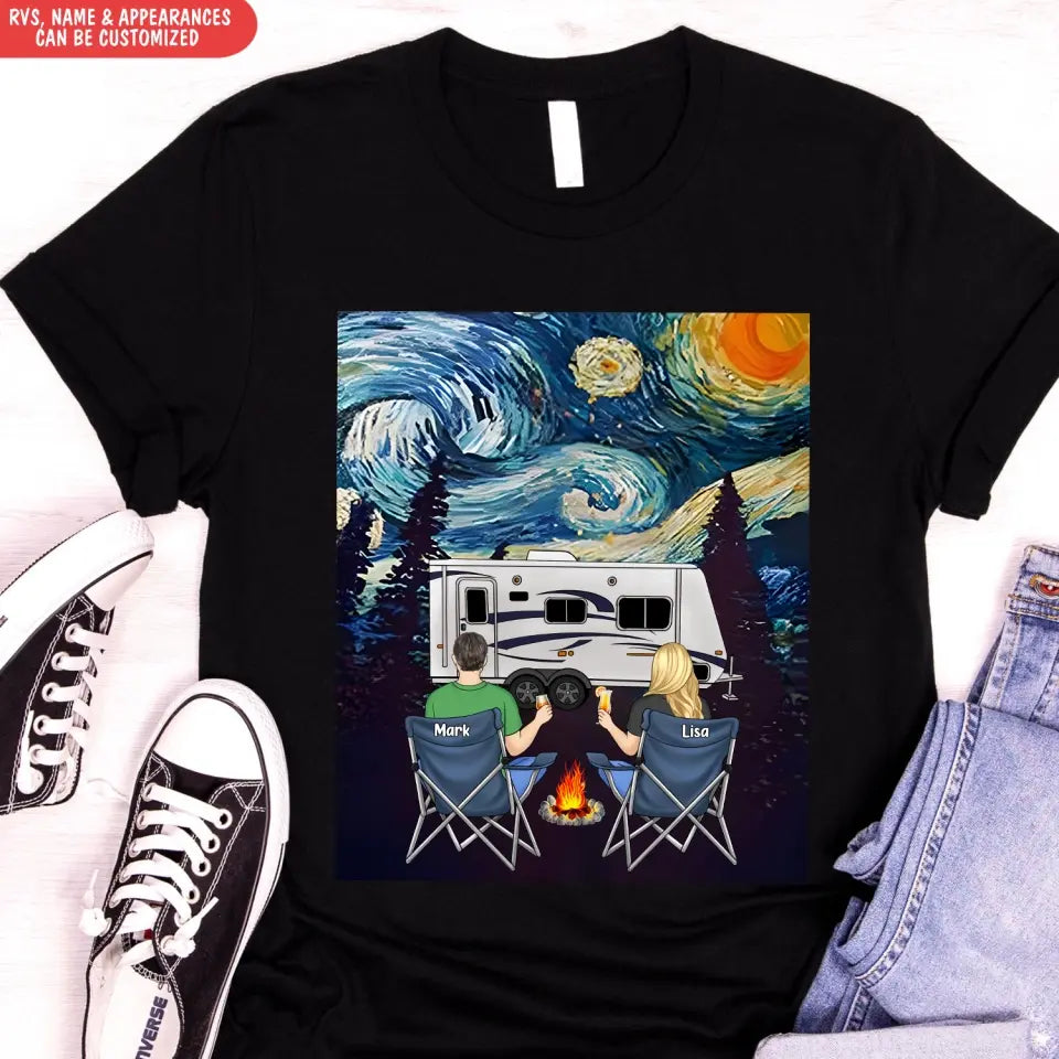 Starry Night Campfire - Personalized T-Shirt, Gift For Camping Lovers - TS67AN