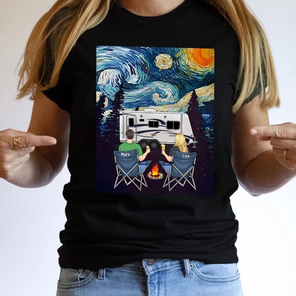 Starry Night Campfire - Personalized T-Shirt, Gift For Camping Lovers - TS67AN
