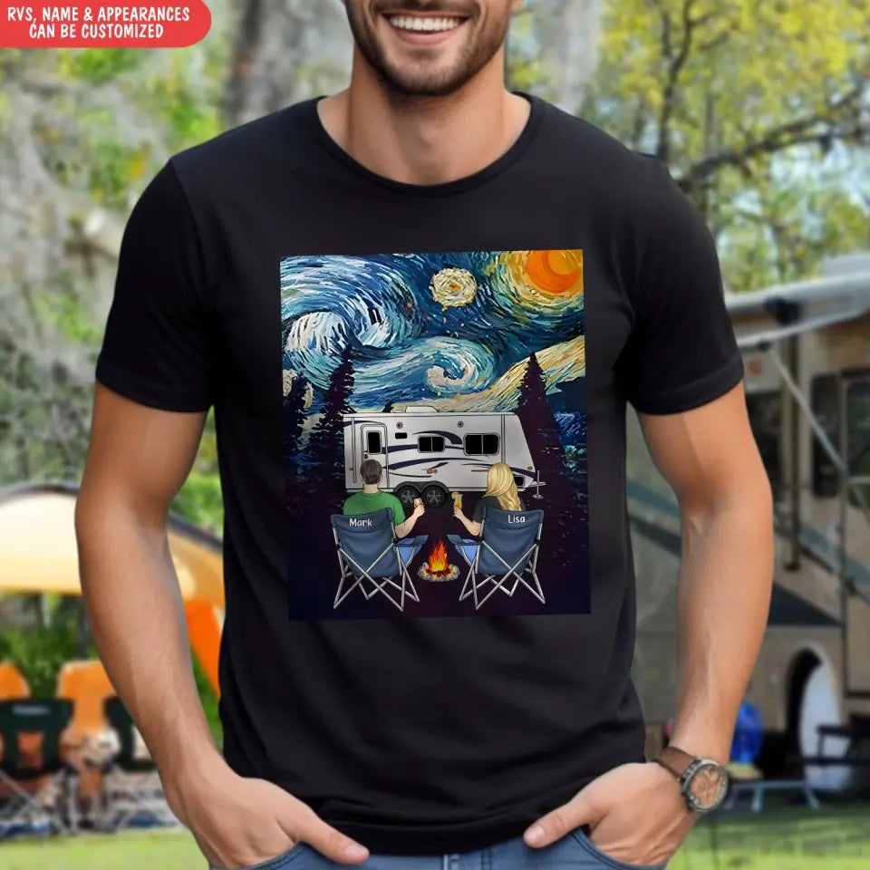 Starry Night Campfire - Personalized T-Shirt, Gift For Camping Lovers - TS67AN