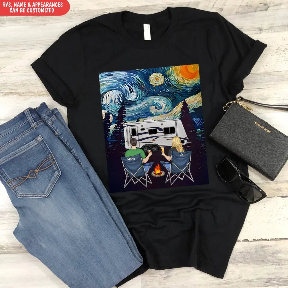 Starry Night Campfire - Personalized T-Shirt, Gift For Camping Lovers - TS67AN