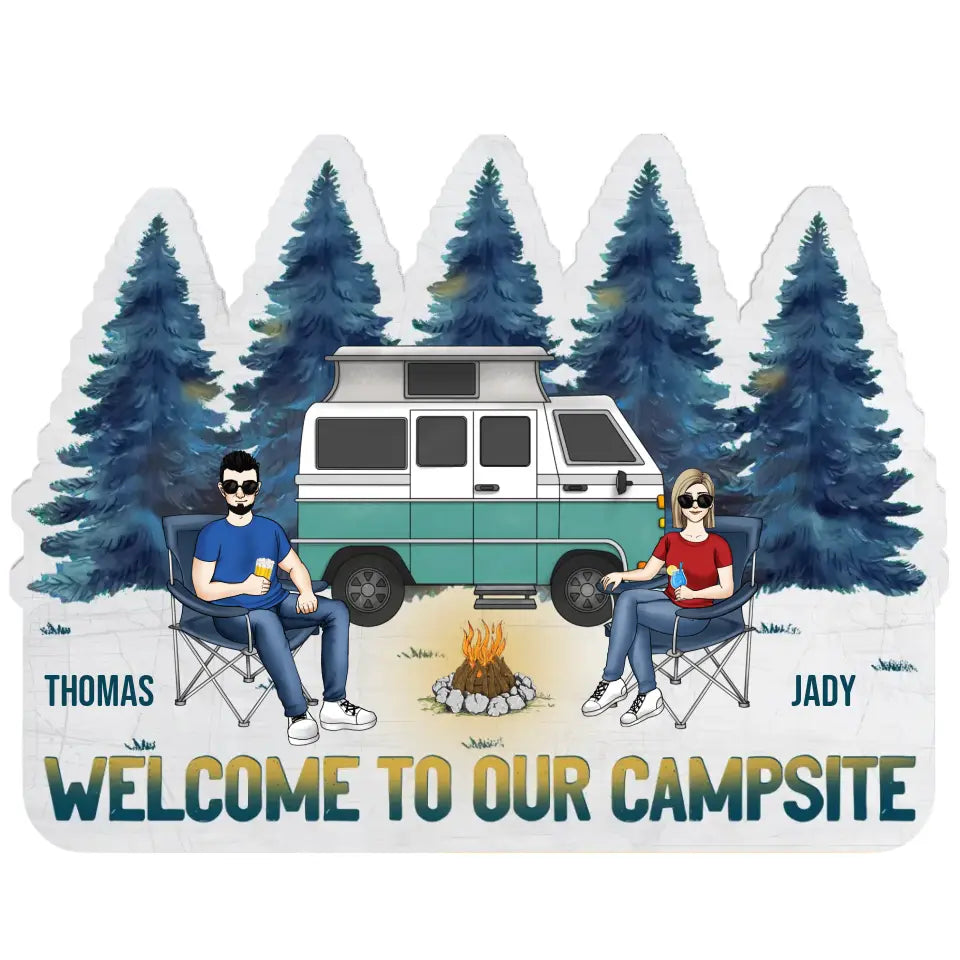 Welcome To Our Campsite - Personalized Doormat Custom Shape, Gift For Camping Lovers - DM64AN