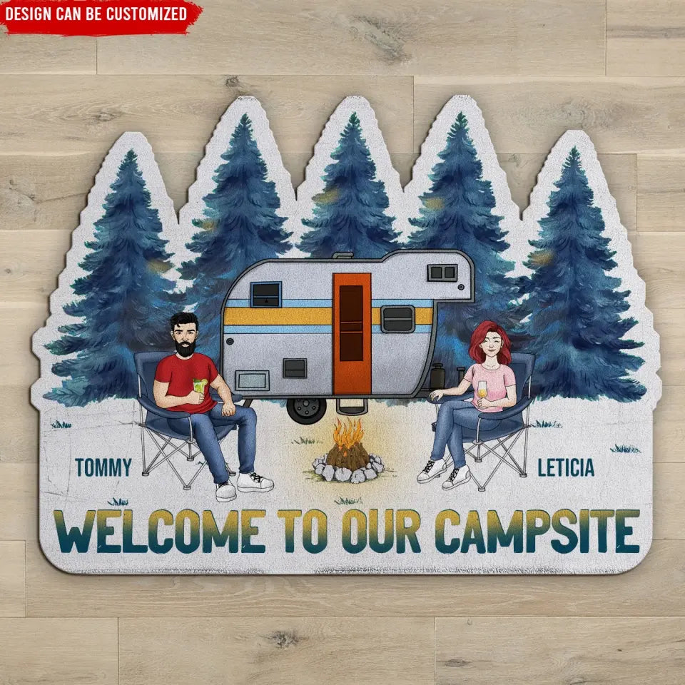 Welcome To Our Campsite - Personalized Doormat Custom Shape, Gift For Camping Lovers - DM64AN