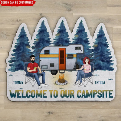 Welcome To Our Campsite - Personalized Doormat Custom Shape, Gift For Camping Lovers - DM64AN